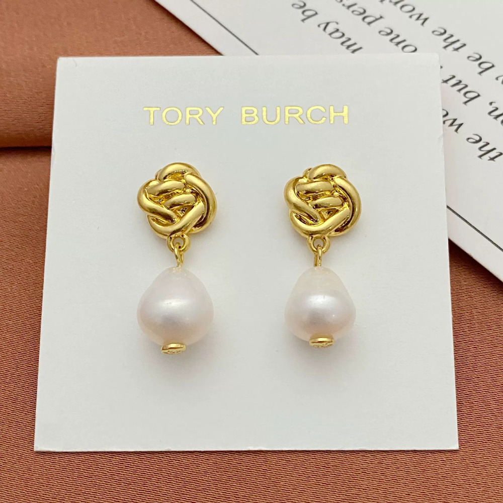 Tory Burch Knot Design Freshwater Pearl Drop Earrings Metal